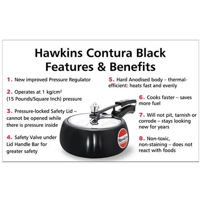 Hawkins Contura Hard Anodised Black Inner Lid Pressure Cooker - With Handle, CB35, 3.5 l-4.webp